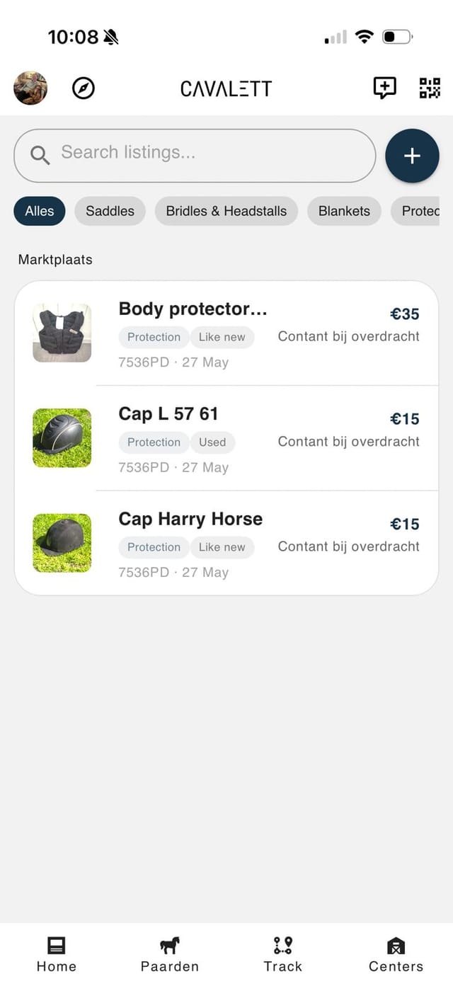 Cavalett-app, Marktplaats: advertenties met foto, prijs, categorie, staat en contant bij overdracht