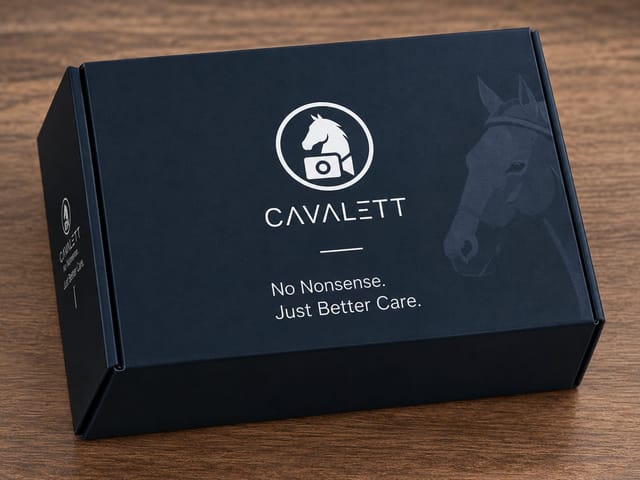 De Cavalett-doos waarin de Equisense Stable-unit wordt geleverd